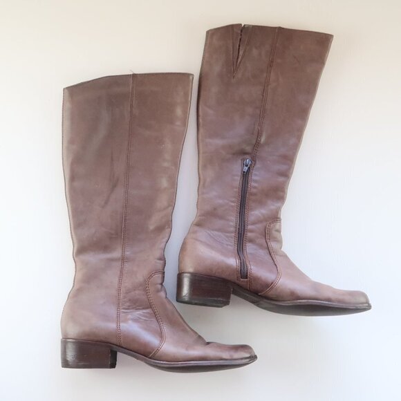 Via Uno With Vibram Sole Brown / Taupe Leather Knee-length Riding Boots - Picture 1 of 10